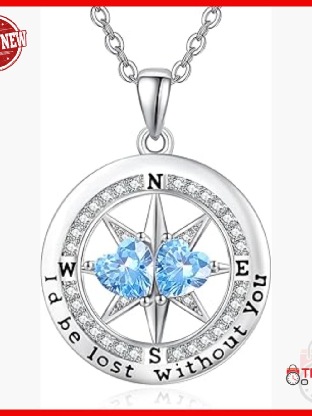 Compass Birthstone Necklace Silver Pendant Women's Jewelry Gift